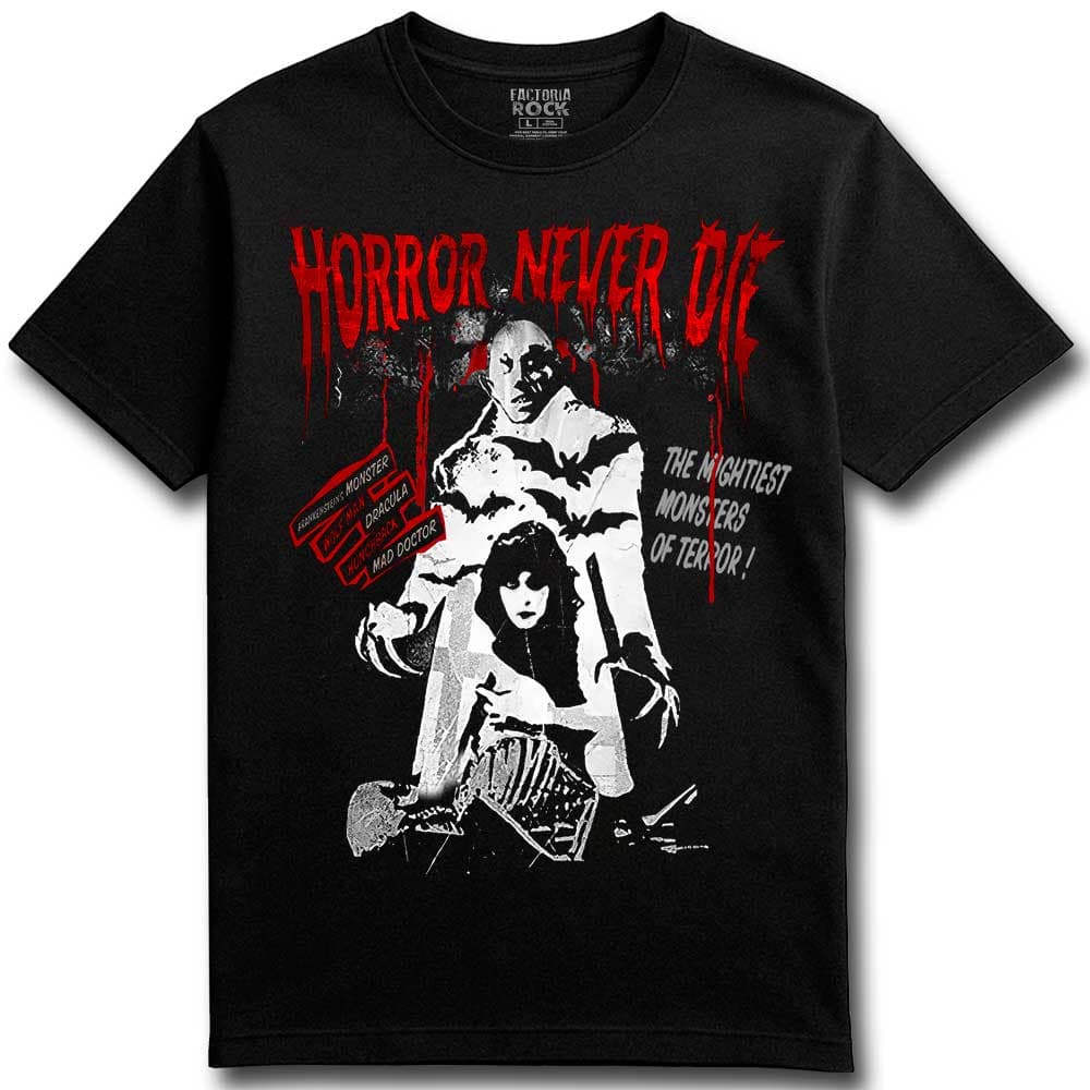 Camiseta de Terror «Horror Never Die» hombre, mujer y niño