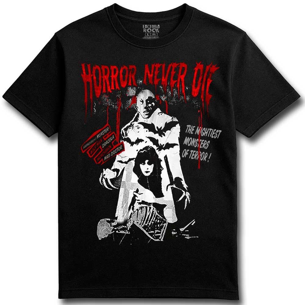 Camiseta de Terror «Horror Never Die» hombre, mujer y niño